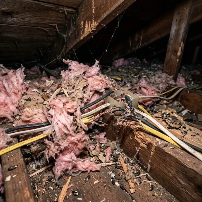 Contaminated ceiling insulation being assessed in a St Kilda West roof space