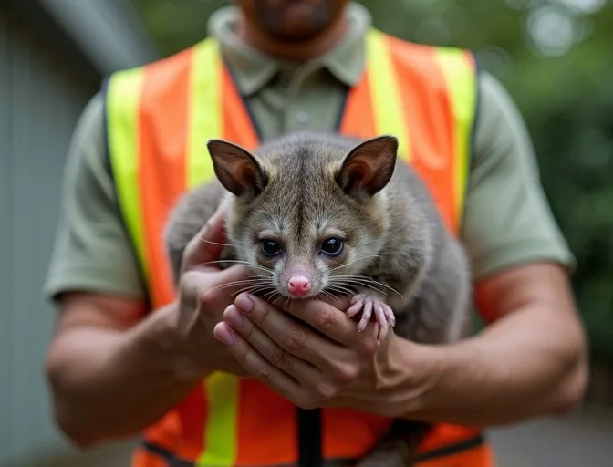 Animal handler safely recovering a deceased possum in St Kilda West